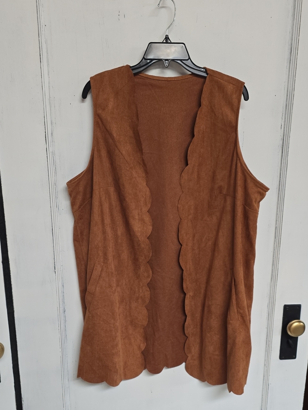 Women’s Scalloped Open Front Vest - Suede Like Tan 3xl